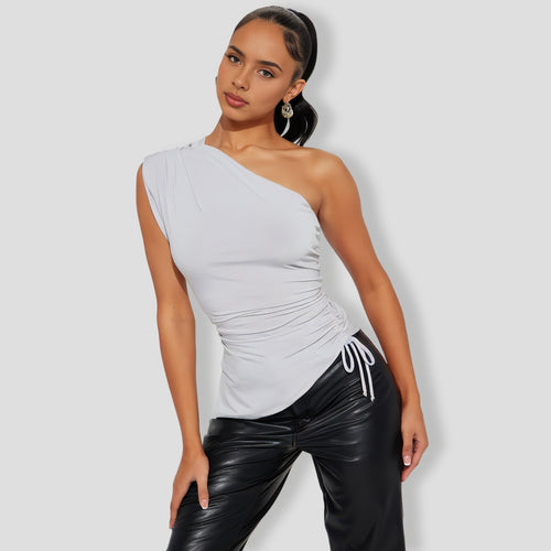 Grey One Shoulder Top