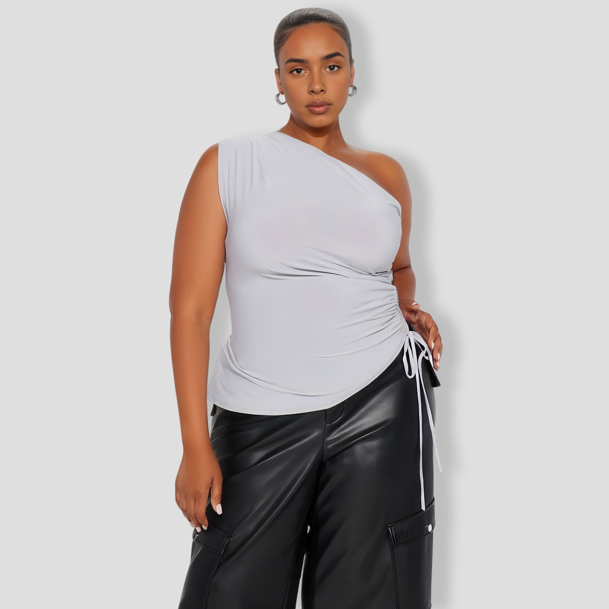 Grey One Shoulder Top