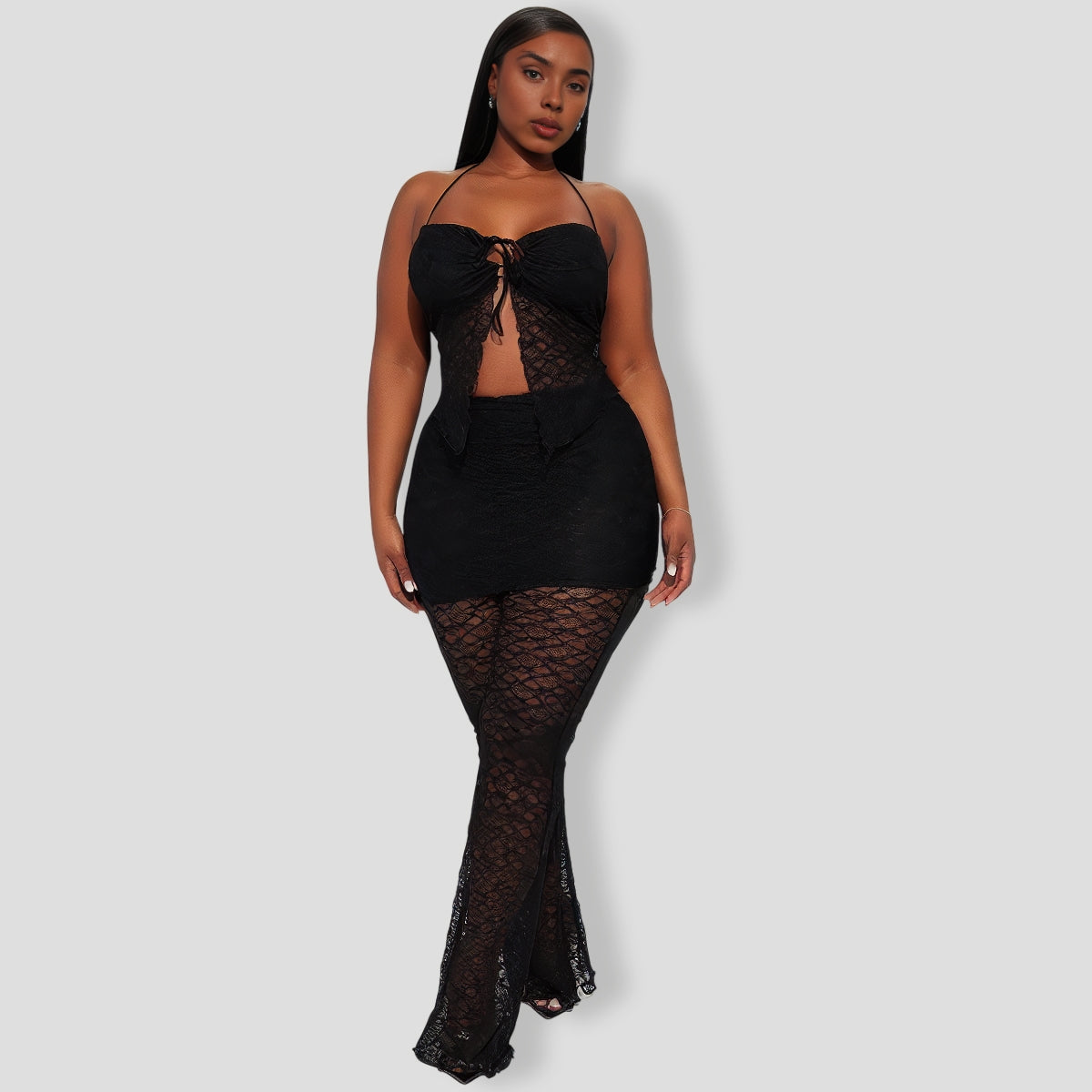 All Eyes On Me Lace Pant Set - Black