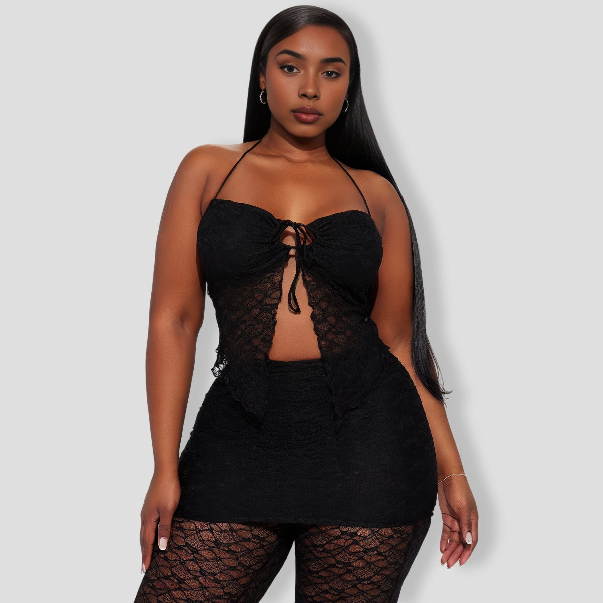 All Eyes On Me Lace Pant Set - Black