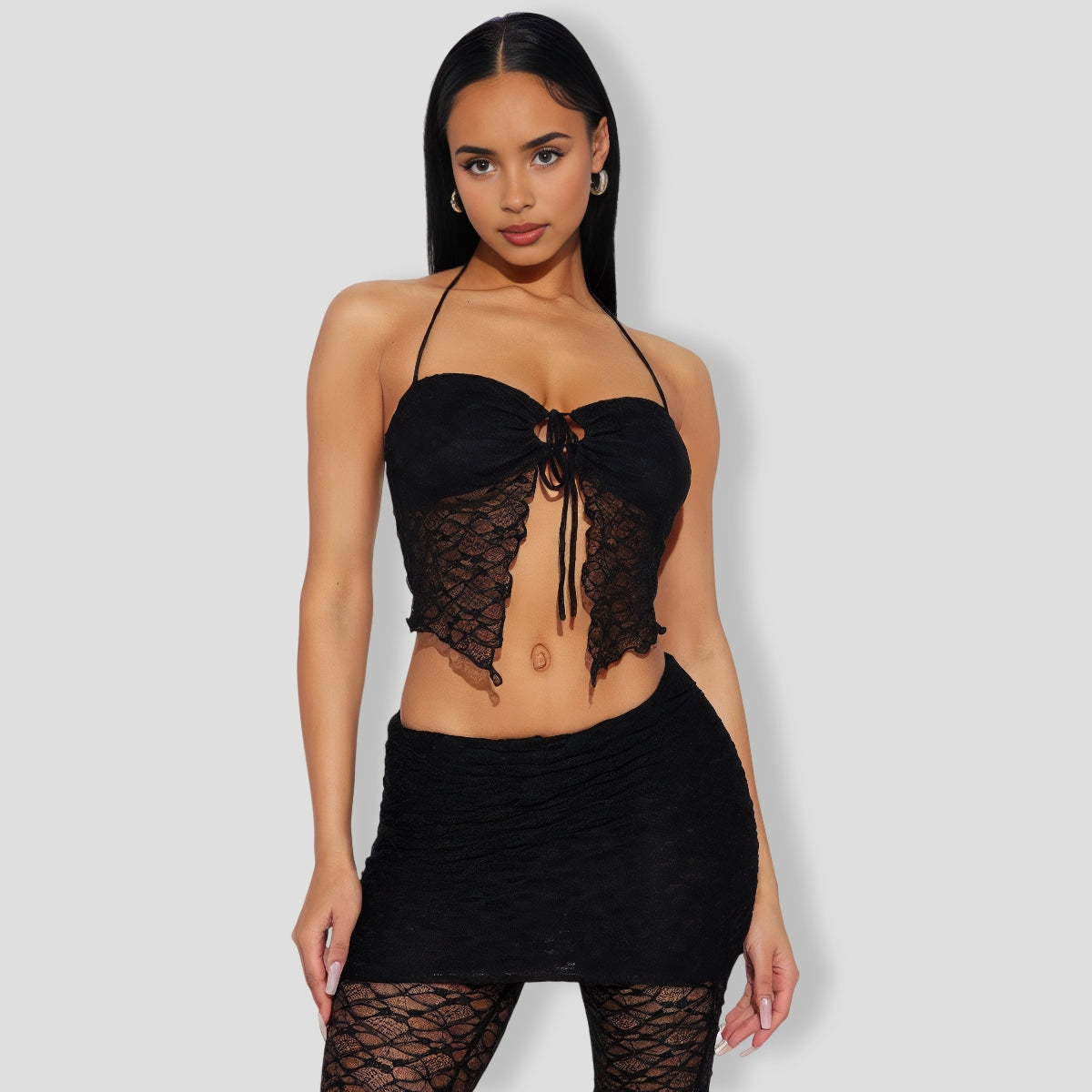 All Eyes On Me Lace Pant Set - Black
