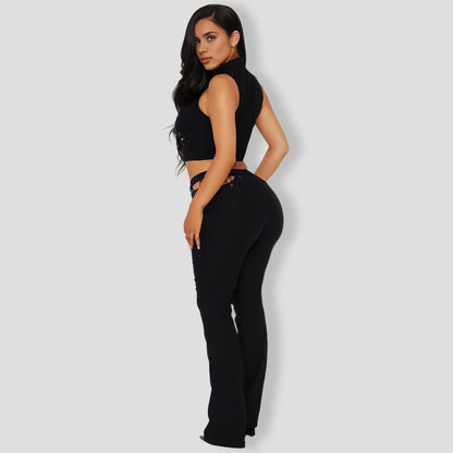 Laced Up Black Pant Set