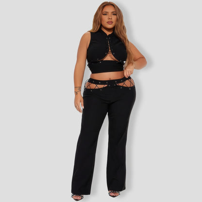 Laced Up Black Pant Set