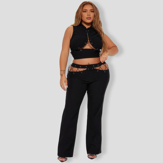 Laced Up Black Pant Set
