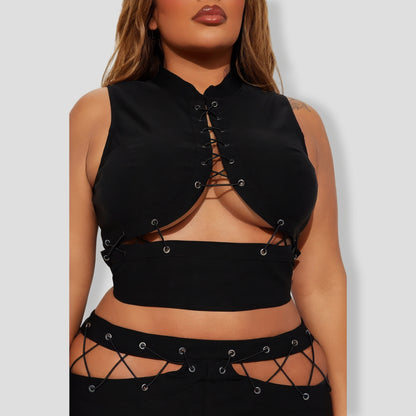 Laced Up Black Pant Set