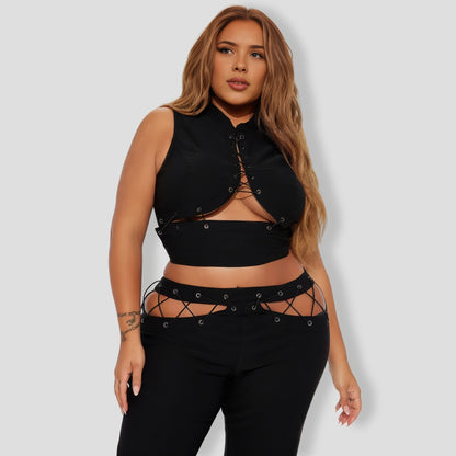 Laced Up Black Pant Set