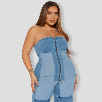 Falling Deep Denim Pant Set