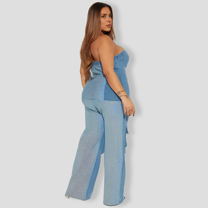 Falling Deep Denim Pant Set