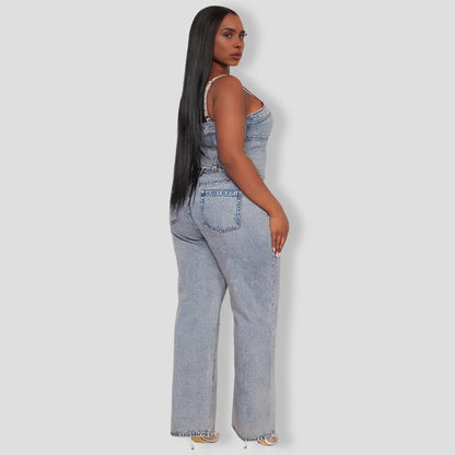 Embellished Vintage Wash Denim Pants Set