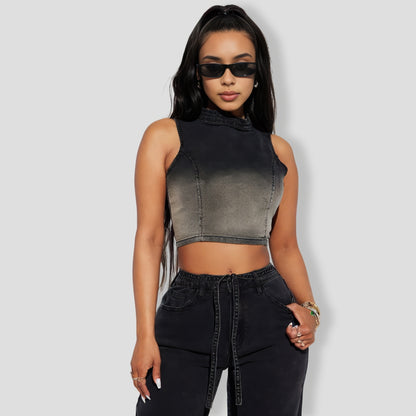 Black Combo Denim Pants Set