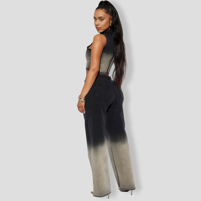 Black Combo Denim Pants Set