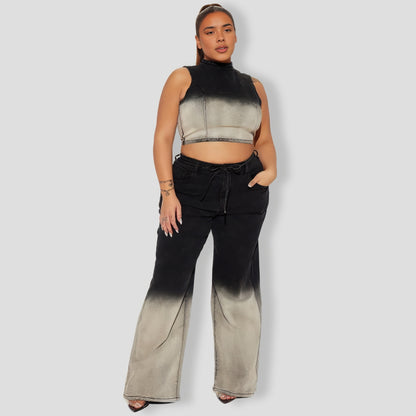 Black Combo Denim Pants Set