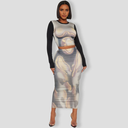 Shimmering Maxi Skirt Set