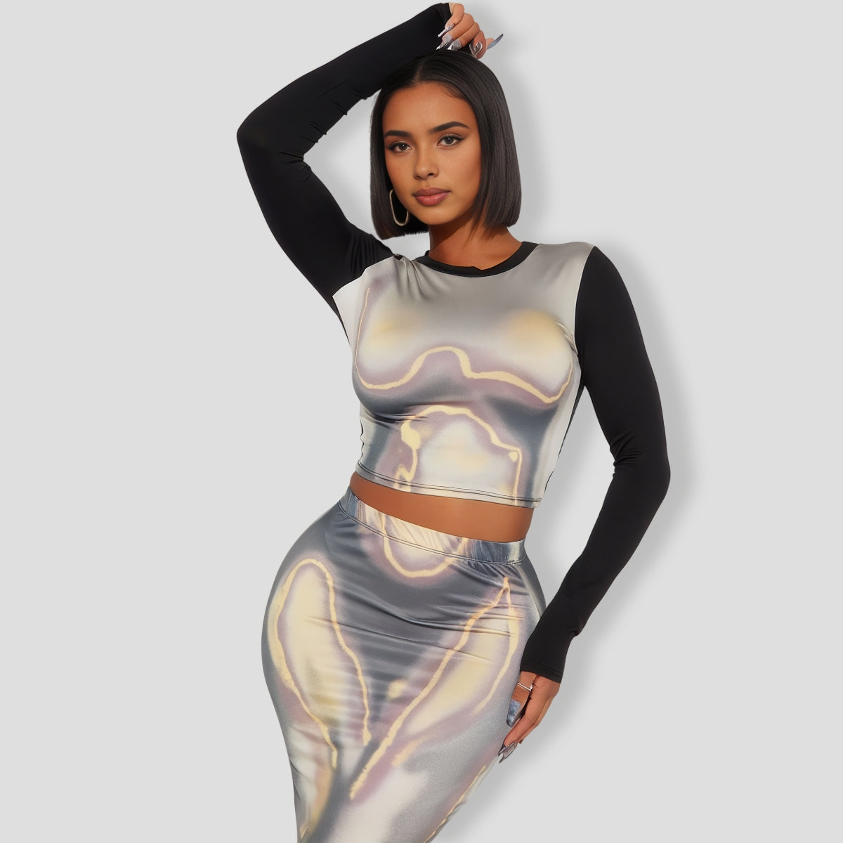 Shimmering Maxi Skirt Set