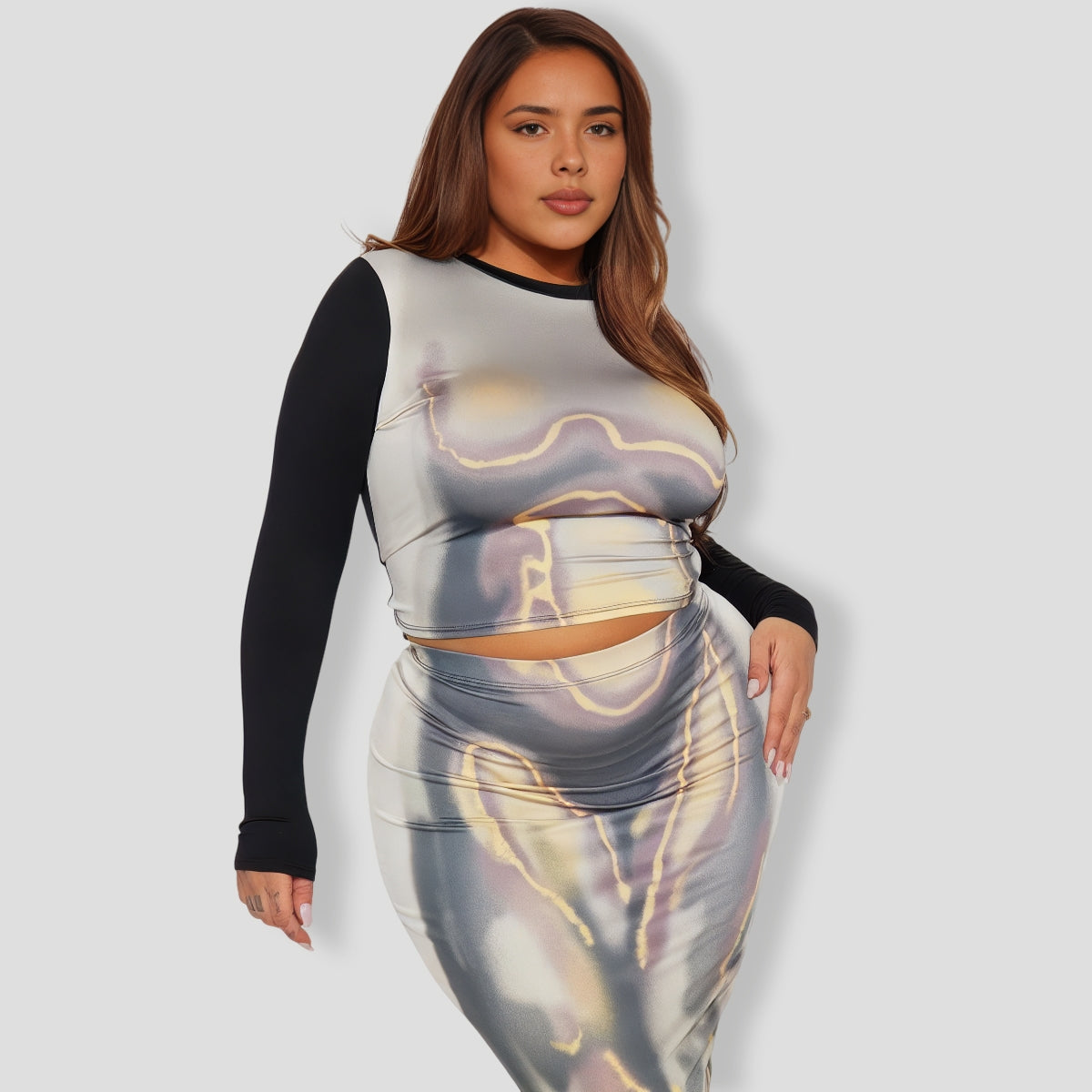 Shimmering Maxi Skirt Set