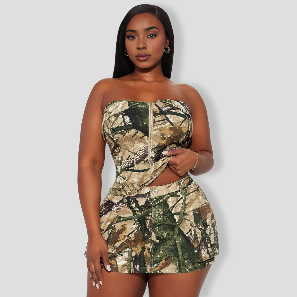 Caught In The Act Skirt Set - Olive combo