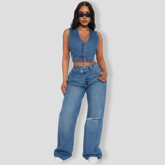 Bad Attitude Medium Wash Denim Pants Set