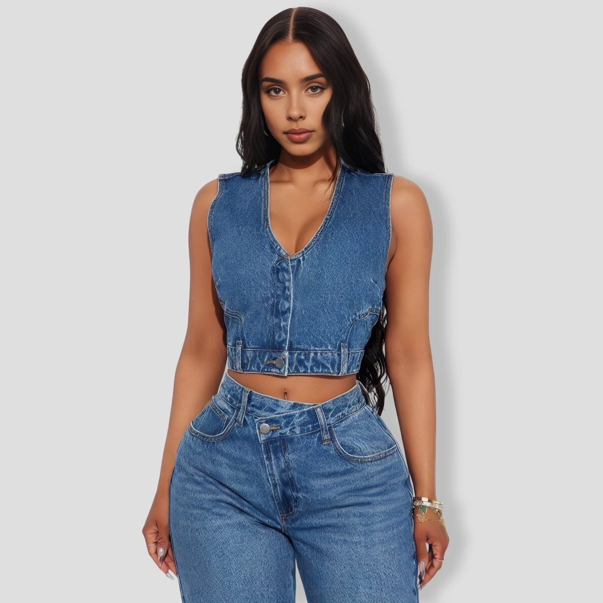 Bad Attitude Medium Wash Denim Pants Set