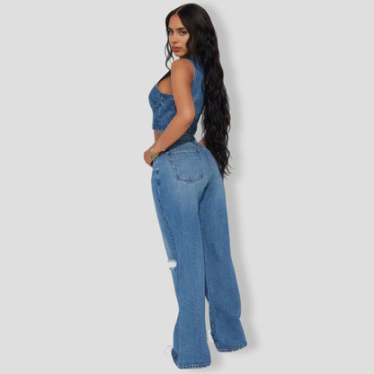 Bad Attitude Medium Wash Denim Pants Set