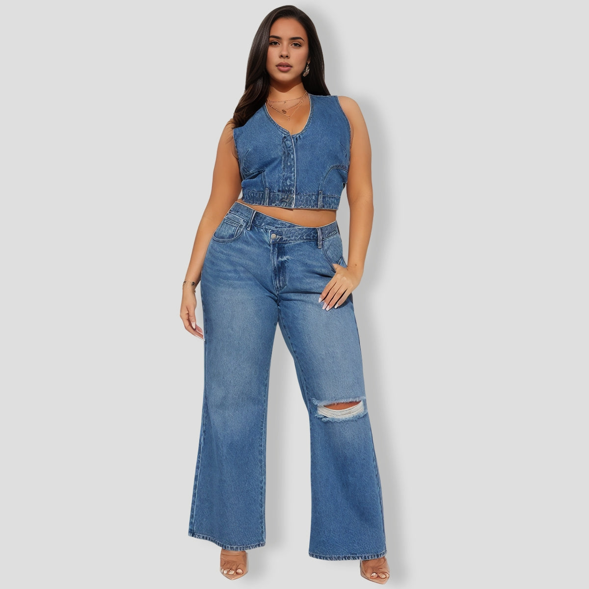 Bad Attitude Medium Wash Denim Pants Set