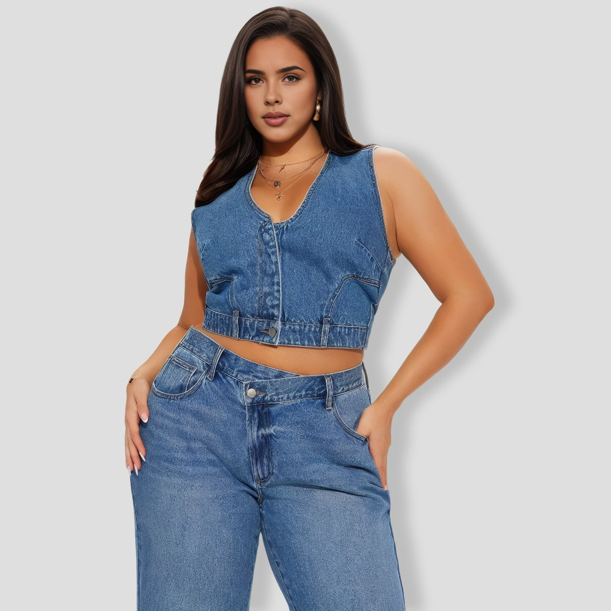 Bad Attitude Medium Wash Denim Pants Set
