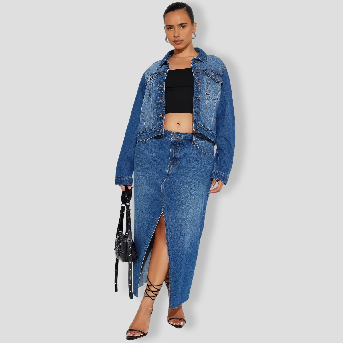 Bailey Denim Maxi Skirt Set - Medium Wash