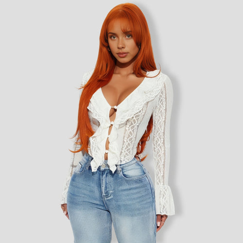 White Ruffle Lace Top
