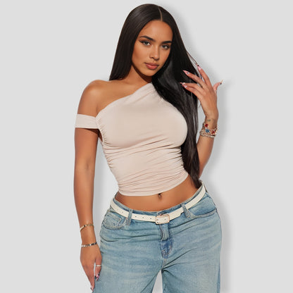 One Shoulder Top Taupe