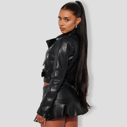 Biker Babe Faux Leather Skort Set - Black