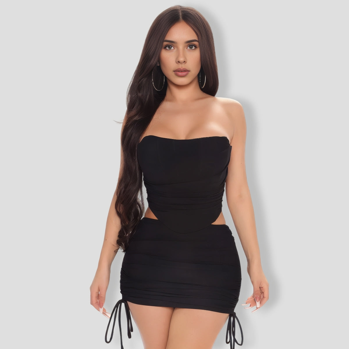 Bombshell Ruched Mini Skirt Set - Black