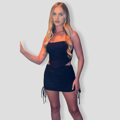 Bombshell Ruched Mini Skirt Set - Black