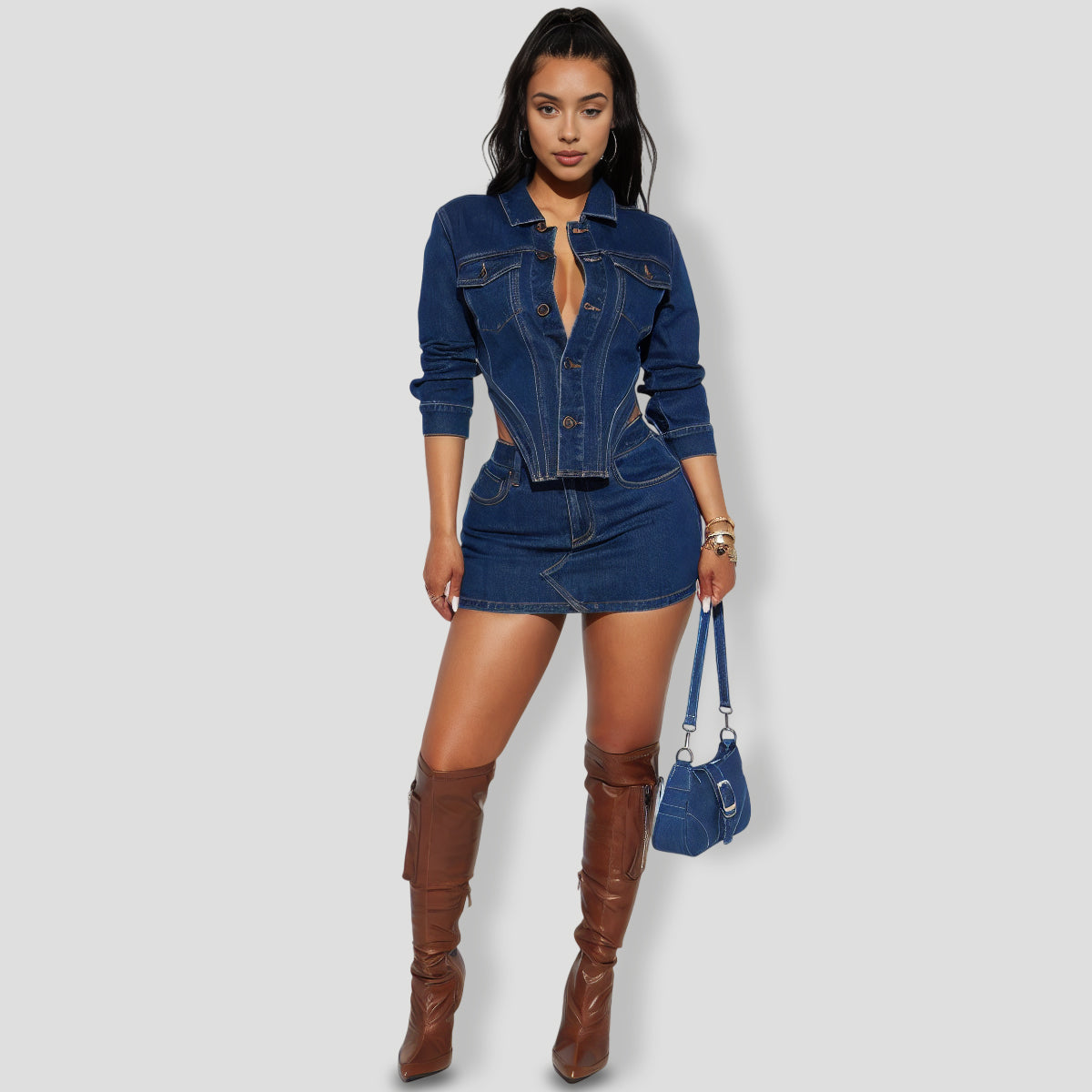 Break Free Denim Skirt Set - Dark Wash