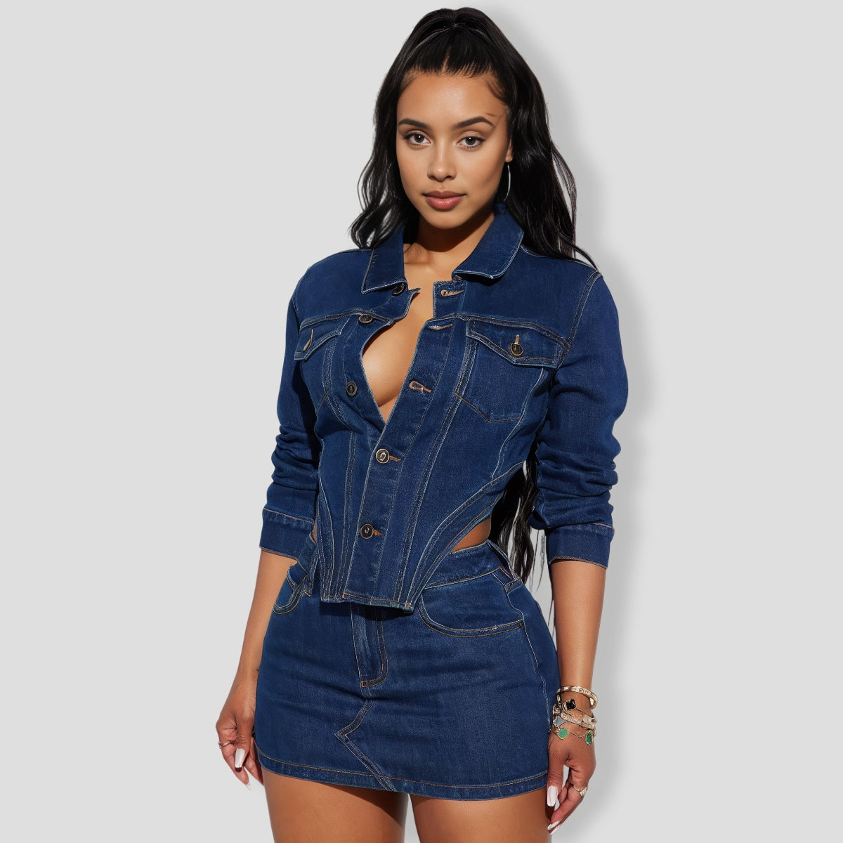 Break Free Denim Skirt Set - Dark Wash