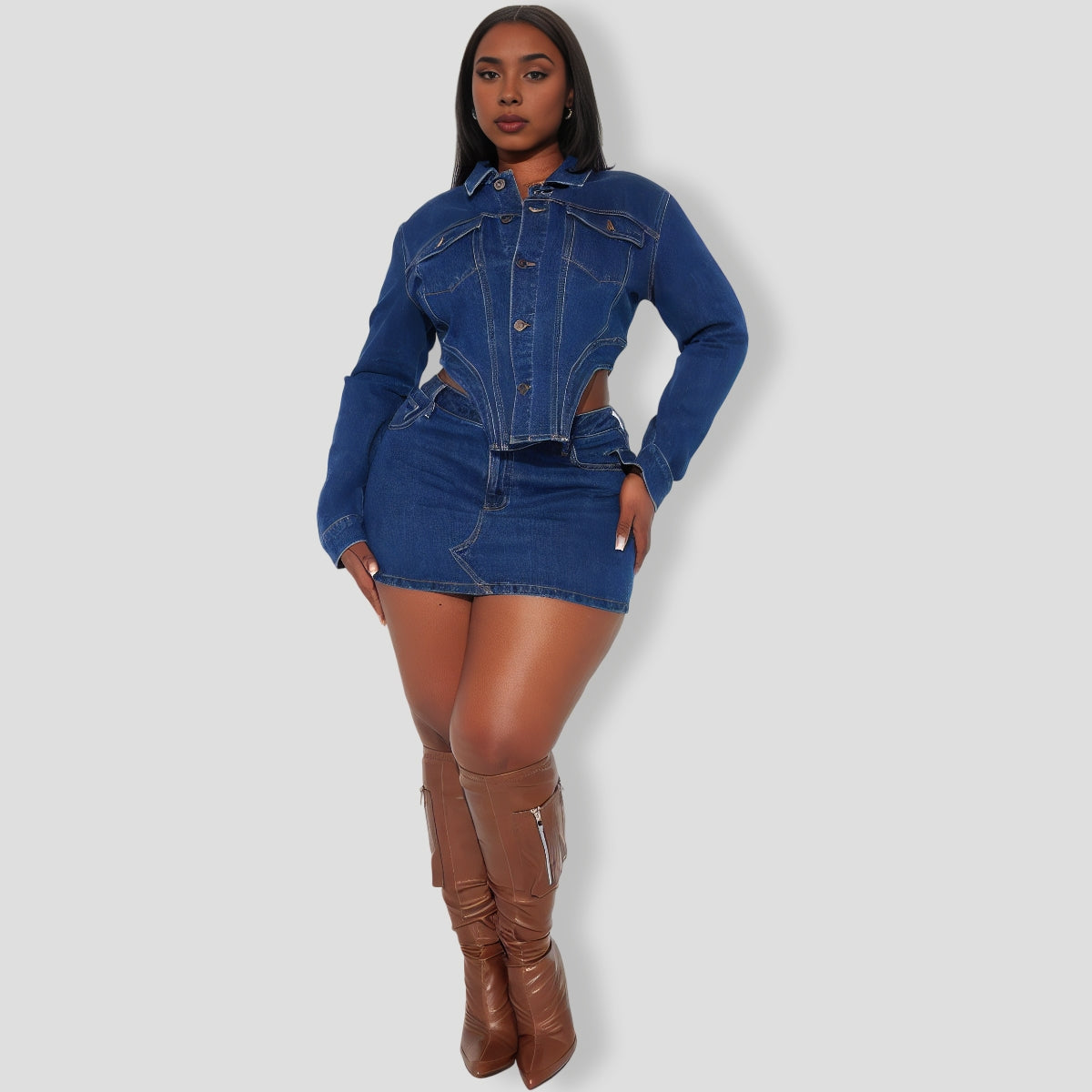 Break Free Denim Skirt Set - Dark Wash