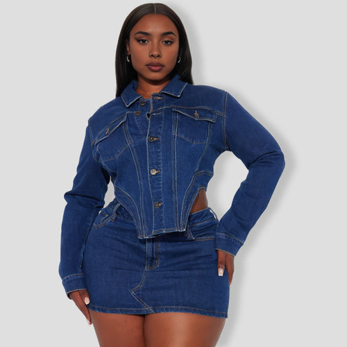 Break Free Denim Skirt Set - Dark Wash