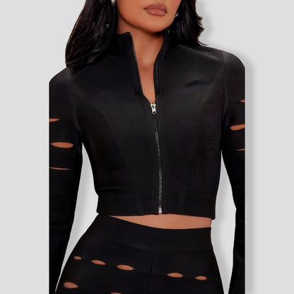 Brielle Zip Up Bandage Pant Set - Black