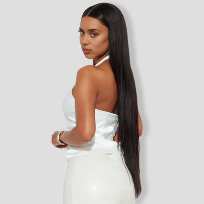 White Bow Satin Halter Top