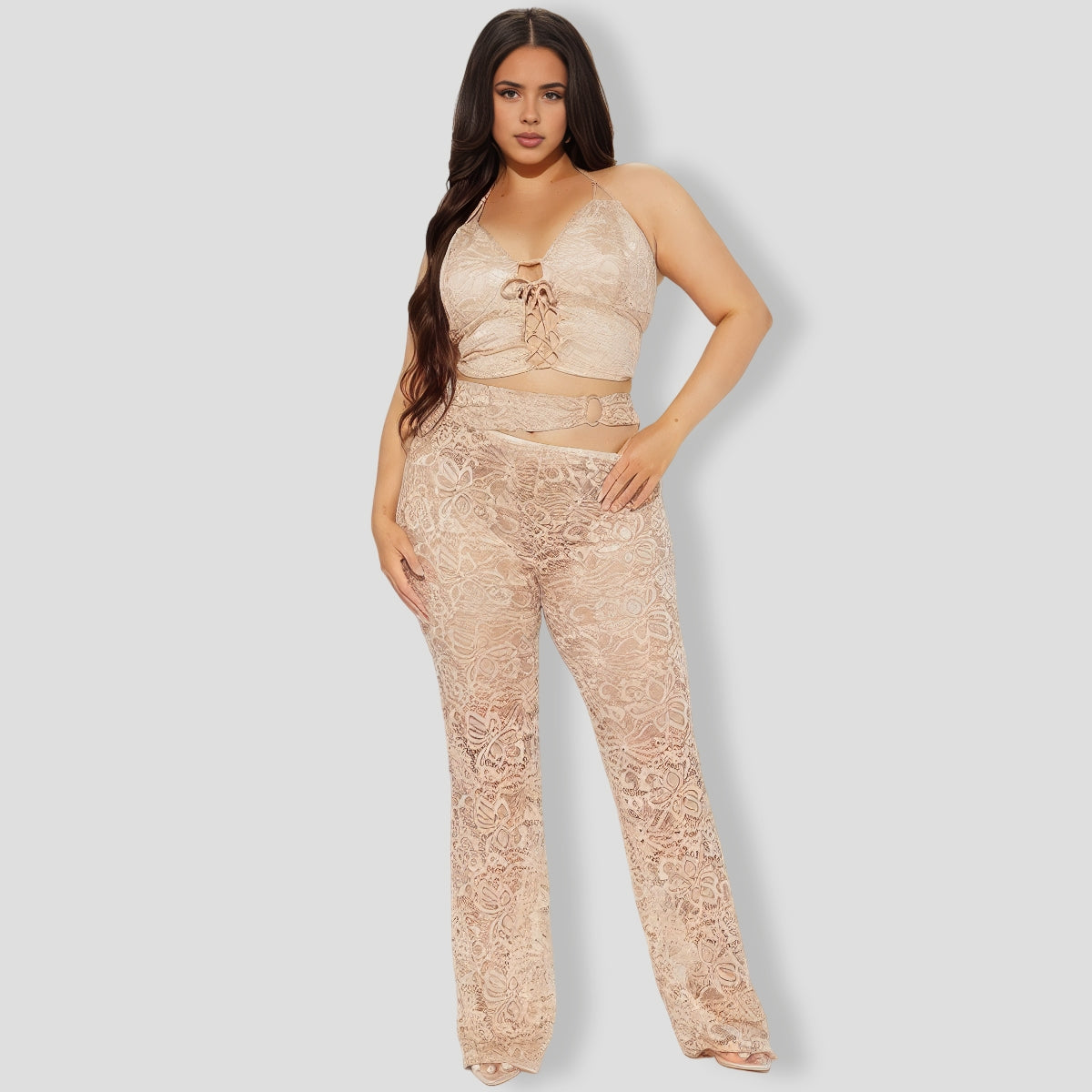 Can't Get Me Lace Pant Set - Taupe