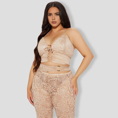 Can't Get Me Lace Pant Set - Taupe