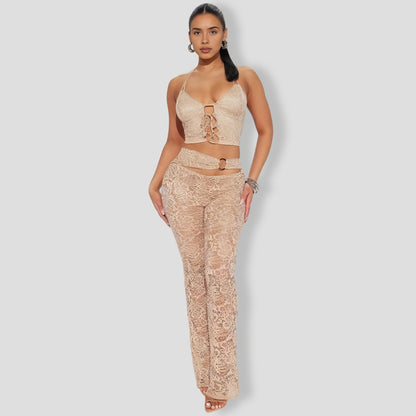 Can't Get Me Lace Pant Set - Taupe