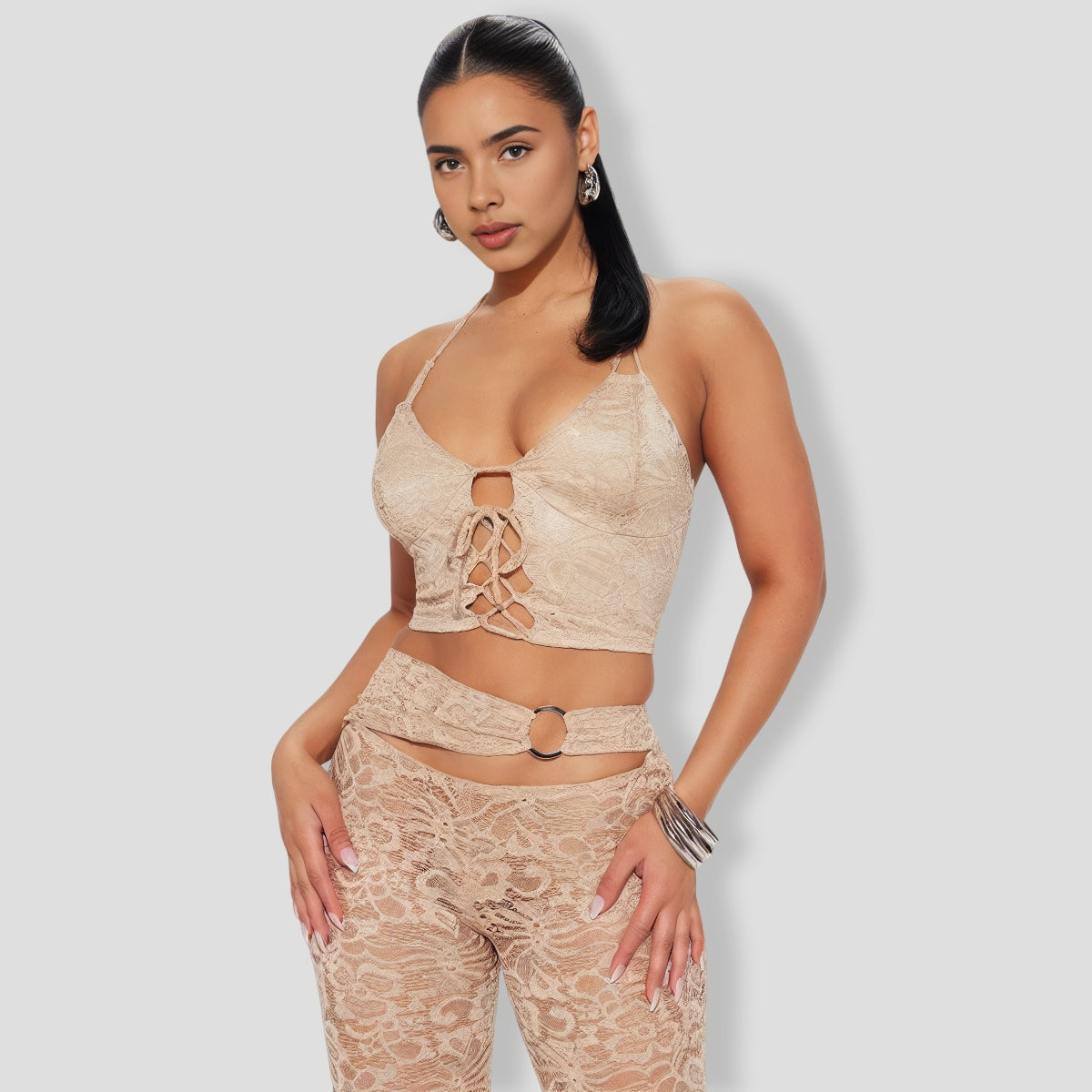 Can't Get Me Lace Pant Set - Taupe