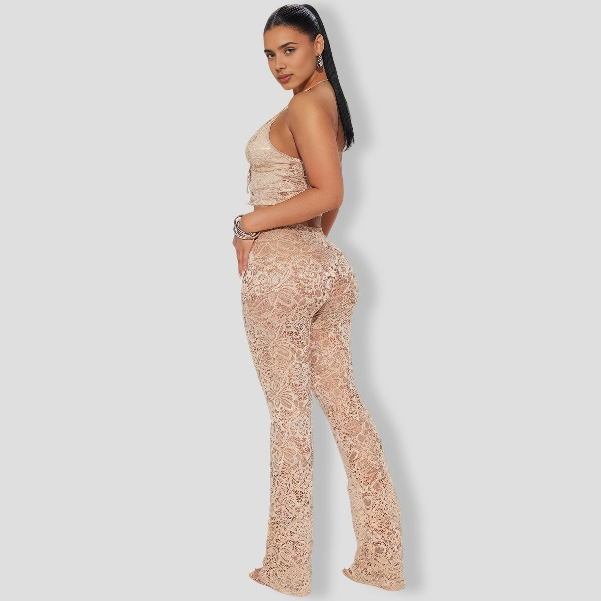 Can't Get Me Lace Pant Set - Taupe
