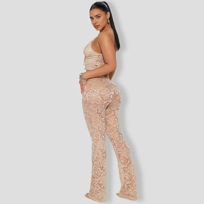 Can't Get Me Lace Pant Set - Taupe