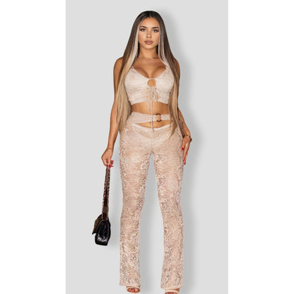 Can't Get Me Lace Pant Set - Taupe