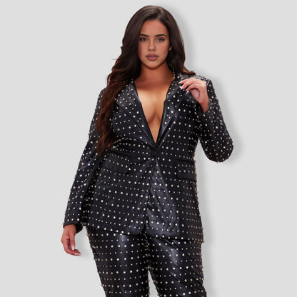 Caralynn Embellished Faux Leather Blazer - Black