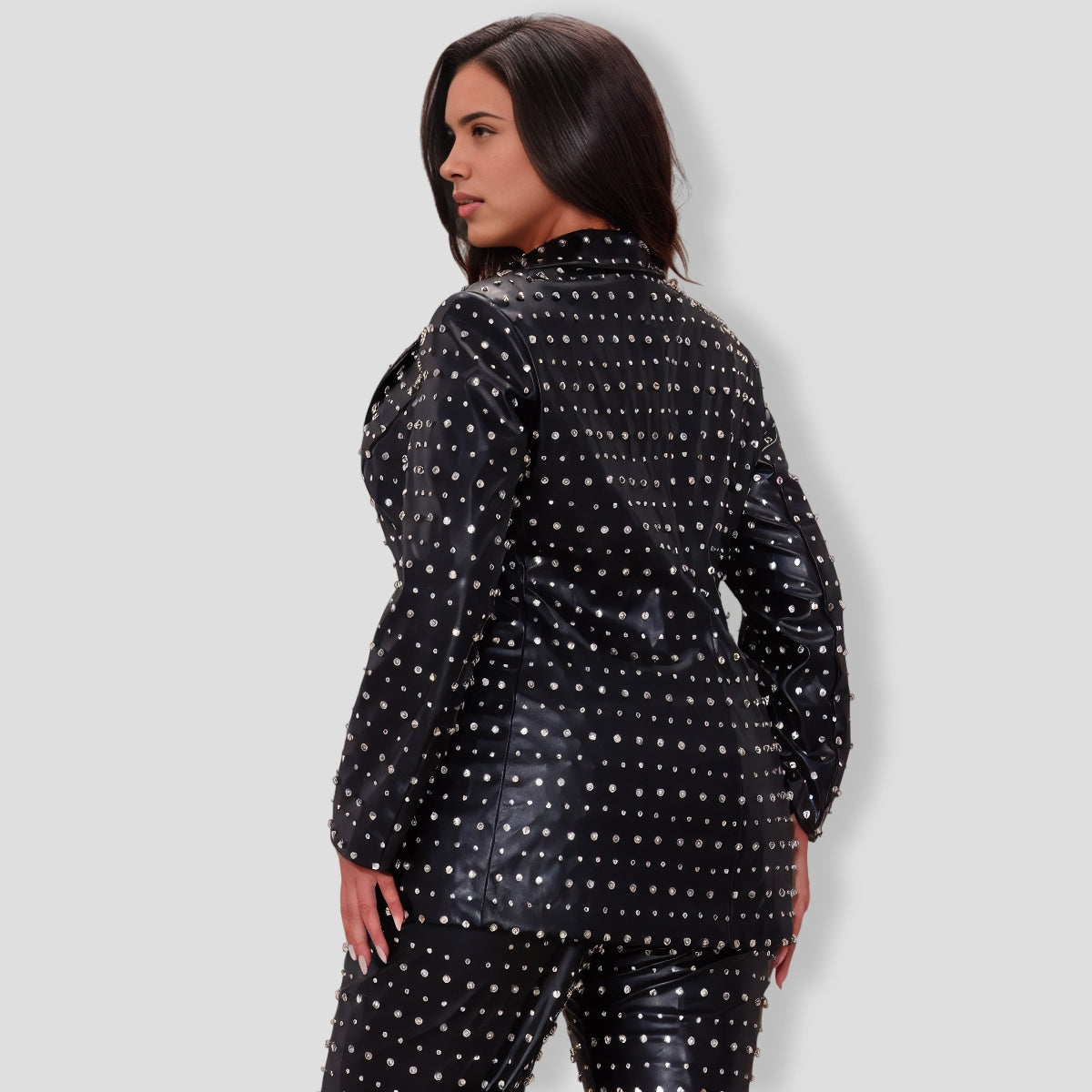 Caralynn Embellished Faux Leather Blazer - Black