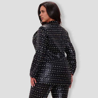 Caralynn Embellished Faux Leather Blazer - Black