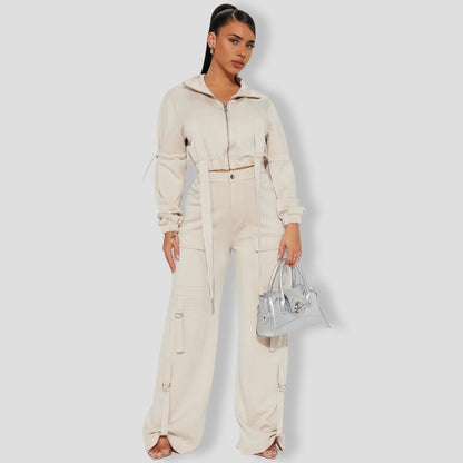 Carrie Cargo Pant Set - Taupe