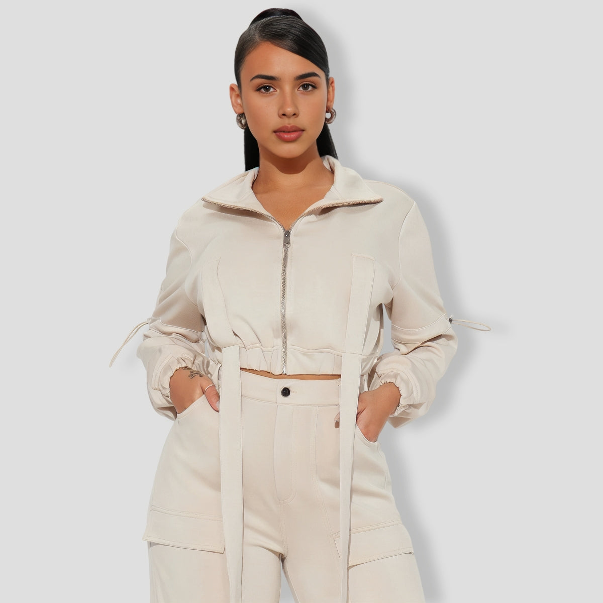 Carrie Cargo Pant Set - Taupe