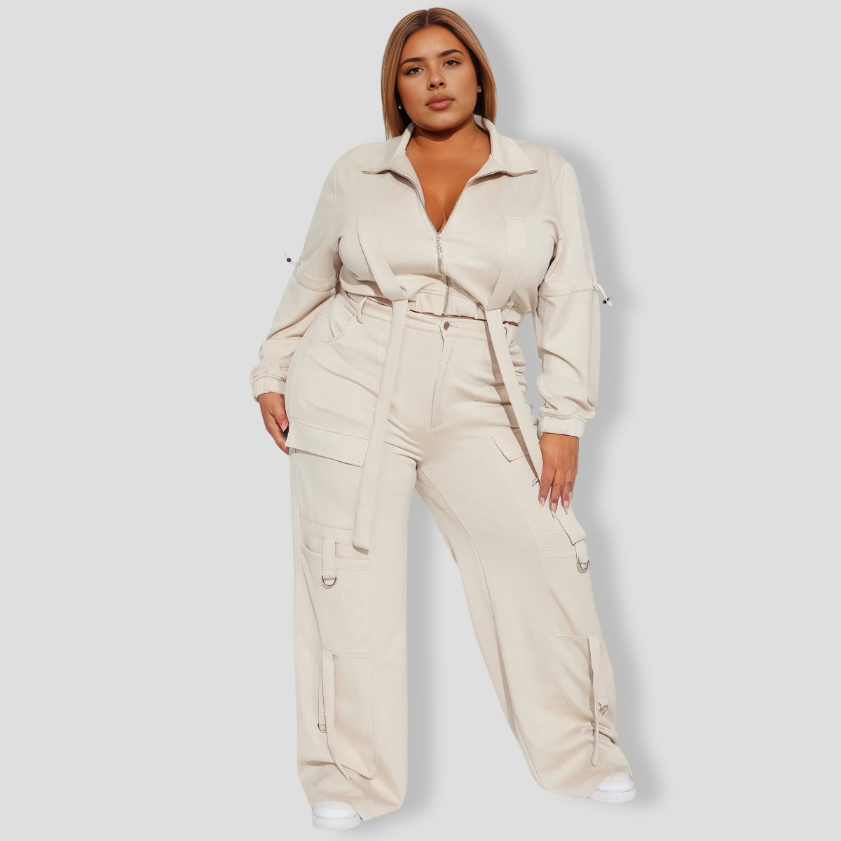 Carrie Cargo Pant Set - Taupe